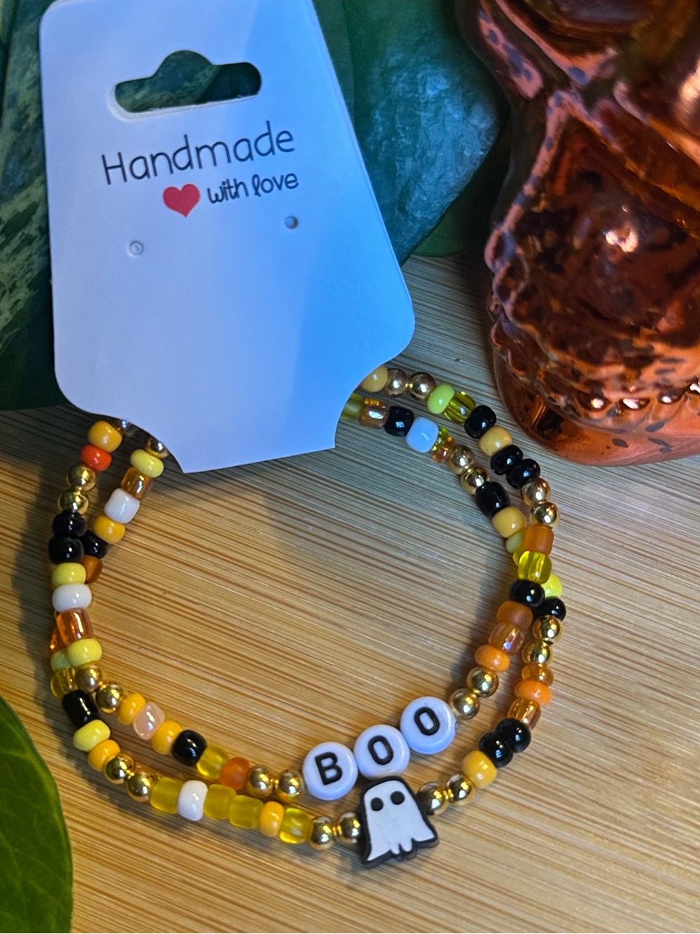 👻✨‎ Boo 2-PC Stretchy Beaded Bracelet Set | Handmade | Halloween Bracelet Stack